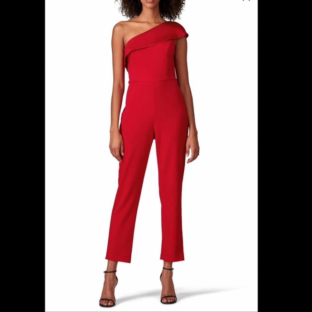 Adriana papell Ruffle one shoulder pant jumpsuit